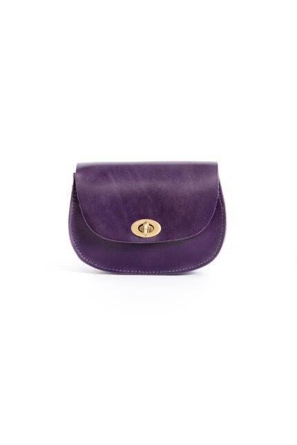 Purple leather purse with turn lock closure