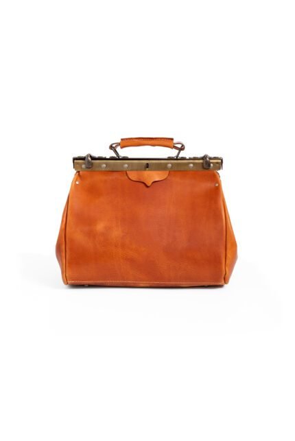 Handmade leather doctor's style travel bag with vintage brass frame in tan – Jirakis Leather