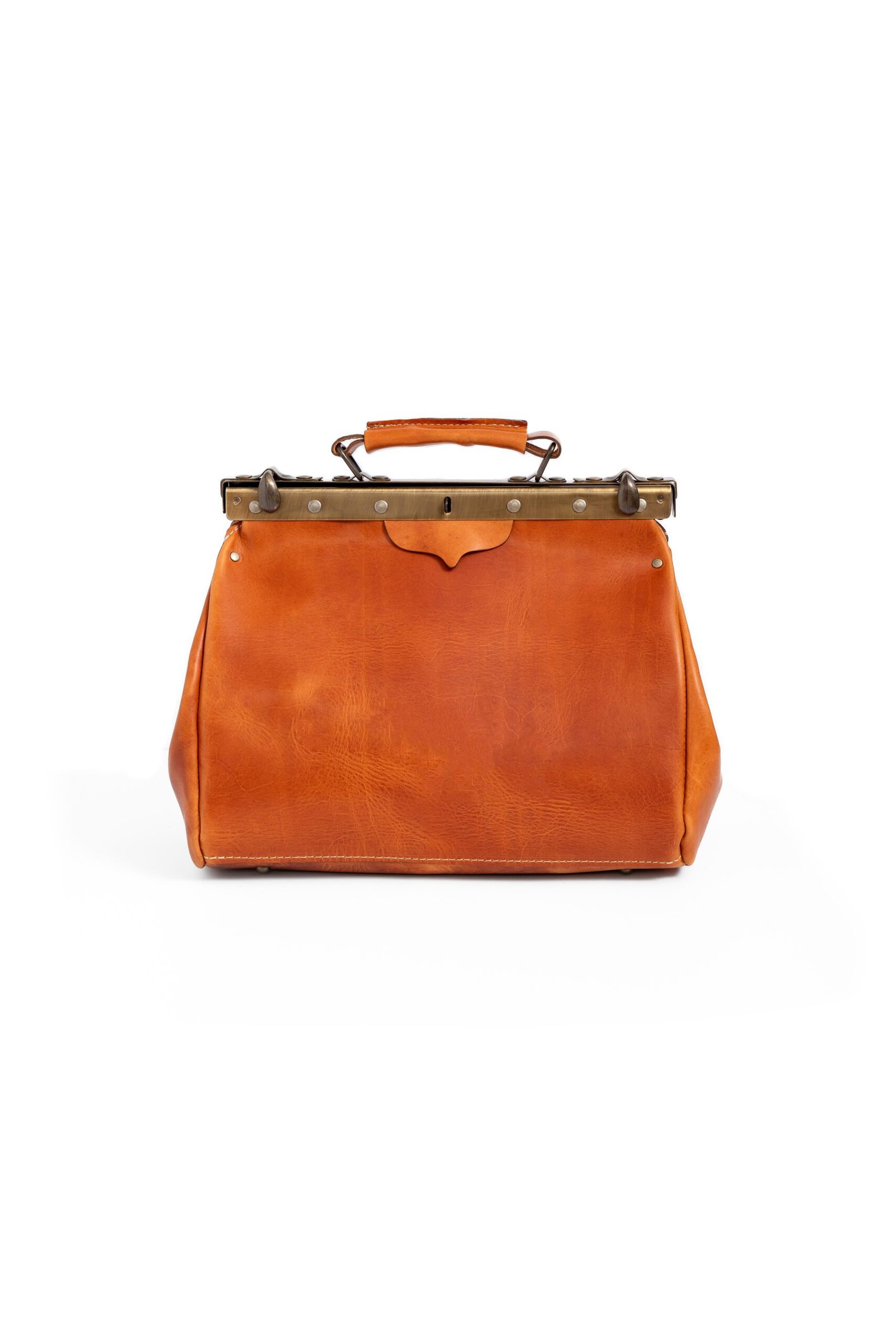 Handmade leather doctor's style travel bag with vintage brass frame in tan – Jirakis Leather