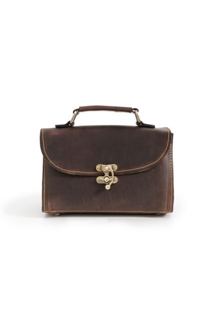 Brown-wax Mini Leather Briefcase Satchel – Handcrafted Greek leather bag with buckle lock
