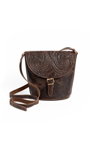 Brown wax Jirakis Handcrafted Leather Saddle Sling Bag for Women