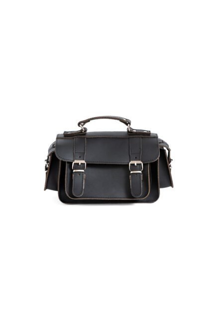 Black Leather buckle satchel with multiple pockets and vintage hardware – Jirakis Leather
