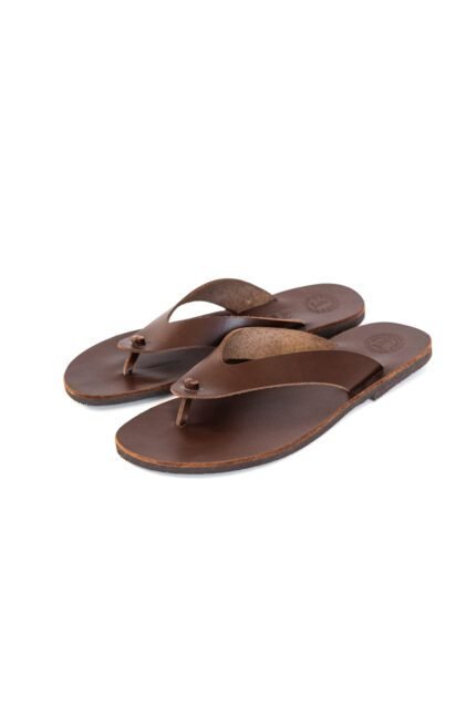 Handmade leather toe-loop sandals for men in brown - side view – footwear by Jirakis Leather