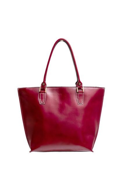 red Structured leather shoulder handbag with elegant top handles