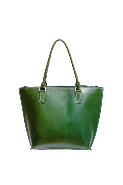 green genuine leather tote bag handcrafted for daily use