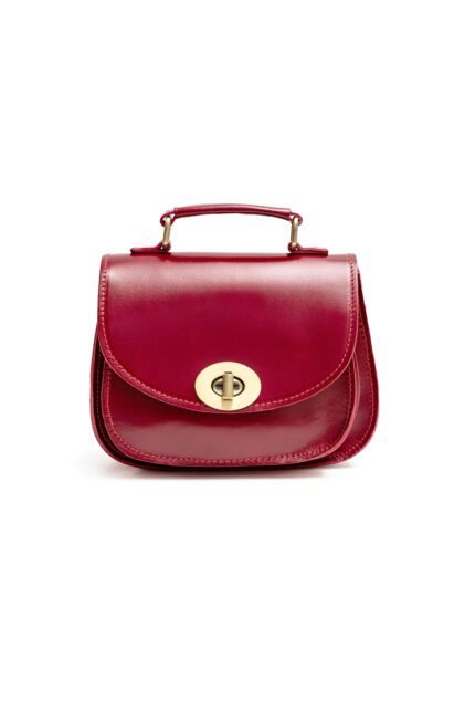 red Leather vintage crossbody bag for women with secure buckle flap and adjustable strap by Jirakis Leather.