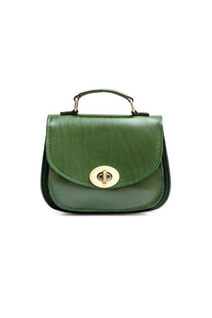 green Compact leather flap bag for women with structured shape and secure closure by Jirakis Leather.