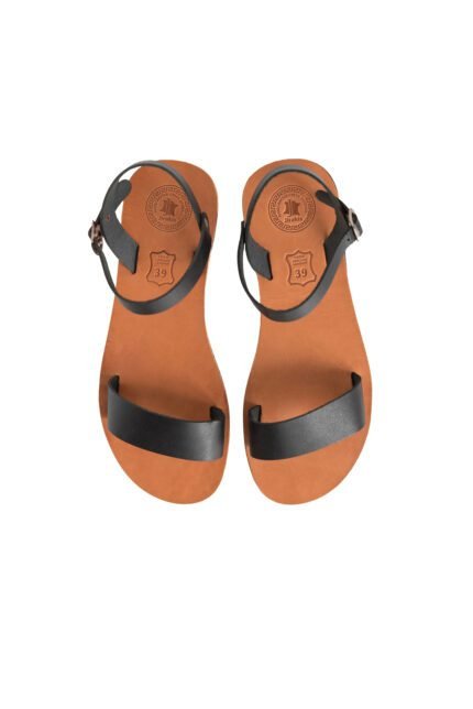 black comfortable leather sandals for women, handcrafted Greek sandals by Jirakis
