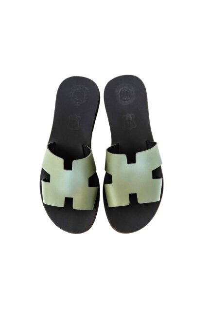 Green Greek slip-on sandals for women – Zelos Flat by Jirakis Handcrafted Leather
